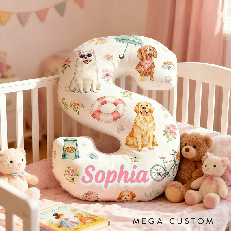 Personalized Dog Lover Swimming Ring Flower Letter Pillow with Custom Name Graphic 3D Print