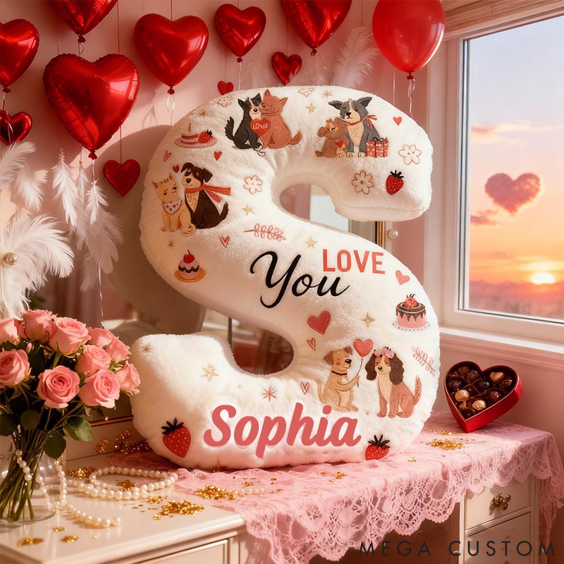 Personalized Dog Lover Couple Gift Letter Pillow with Custom Name Graphic 3D Print