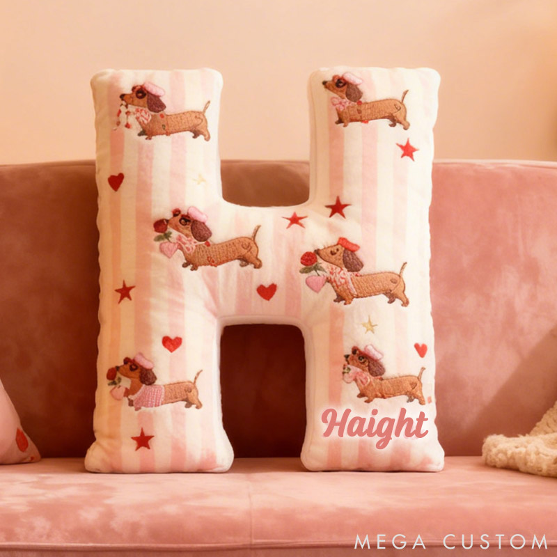 Personalized Dog Lover Dachshund Couple Gift Letter Pillow with Custom Name Graphic 3D Print