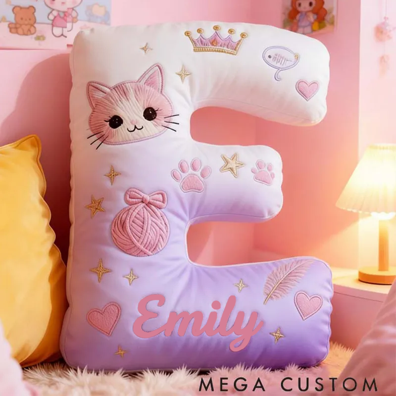 Personalized Cat Lover Purple Cat Letter Pillow Graphic 3D Print Pillow