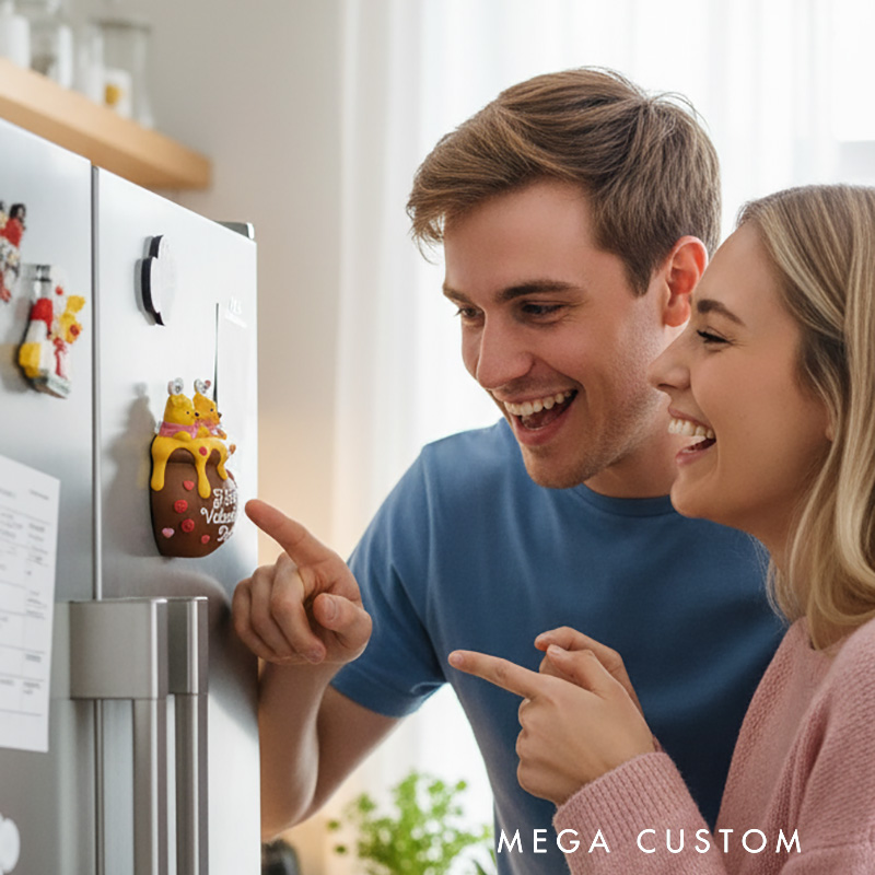 Personalized Valentine's Day Bear Magnetic Fridge Magnet with Custom Names and Text for Couple Lover Family
