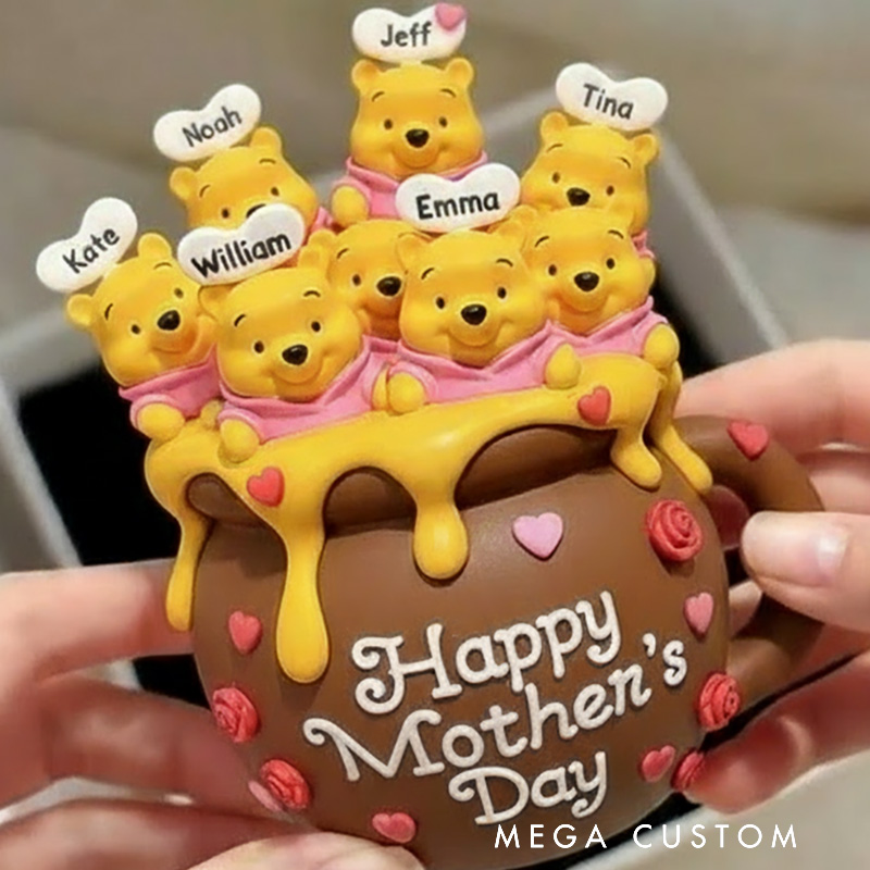 Personalized Mother's Day Bear Magnetic Fridge Magnet with Custom the Number of People Names and Text for Mother Grandmother Family