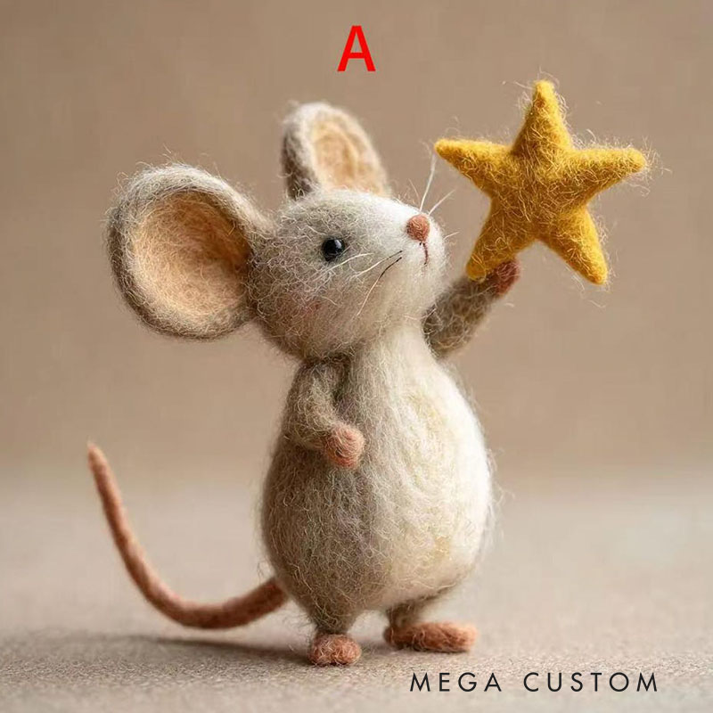 Felted Mouse Needle Felt Winter Gift Dollhouse Decor Tiny Animal Stocking Stuffer