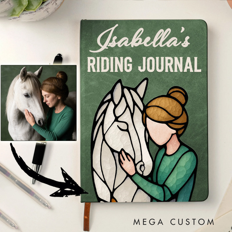 Personalized Riding Journal PU Leather Notebook with Photo Custom Name Birthday Gift for Horse Lovers Riding Lovers Equestrian Lovers