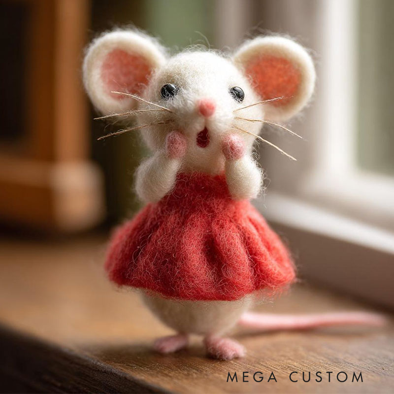 Needle Felted Mouse Christmas Ornament Wool Figurine
