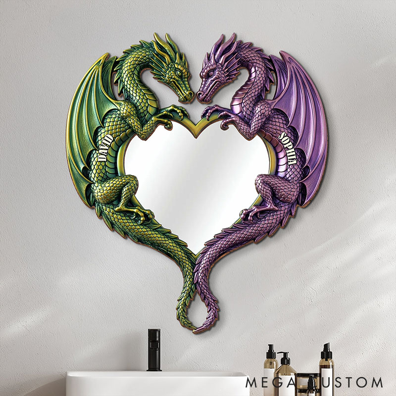 Personalized Couple Retro Western Dragon Mirror Custom Graphic 3D Printed Mirror with Name Valentines Day Gift for Him Her Anniversary Gift