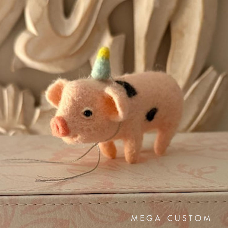Needle Felted Pig Ornament Mini Animal Sculpture Custom Pet Portrait Christmas Xmas Thanksgiving Gift