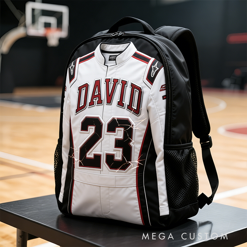 Personalized Racing Jacket Style Backpack Custom Name and Number Sports Bag Gift for Car and Racing Lovers