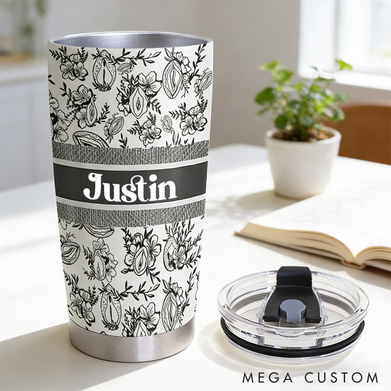 Personalized Couple Funny Toile De Jouy Genitals Pattern 20oz Tumbler Custom Couple Tumbler with Name Valentines Day Anniversary Gift for Him Her
