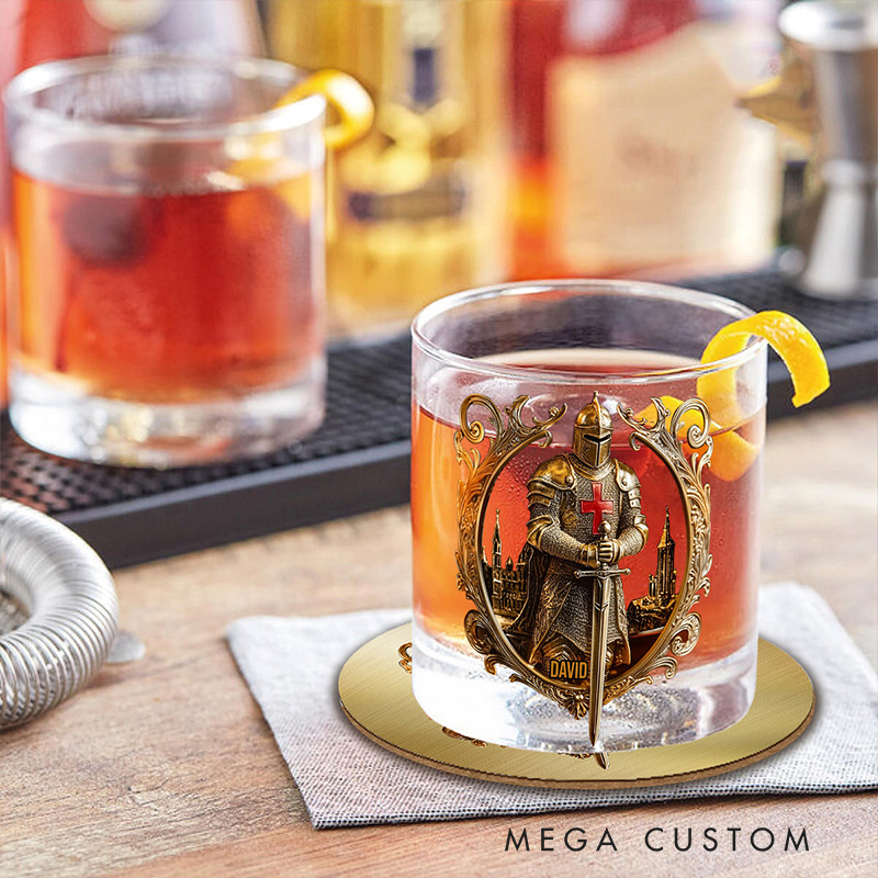 Personalized Knight of God Whiskey Decanter Set with Name Whiskey Glass Whiskey Bottle Religious Gift Christian Gift for Men