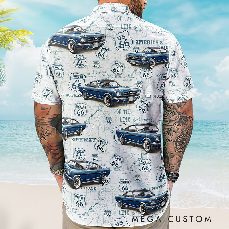Personalized Classic Car Summer Vibes Custom Photo Hawaiian Shirt Racing-Themed Hawaiian Shirt