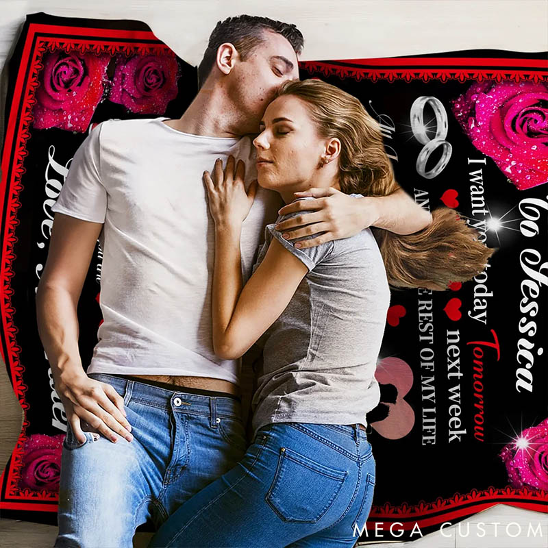 Personalized Couple You Are My Life Blanket Custom Couple Roses Love Letter Blanket with Name Valentine's Day Gift for Husband Wife Anniversary Gift
