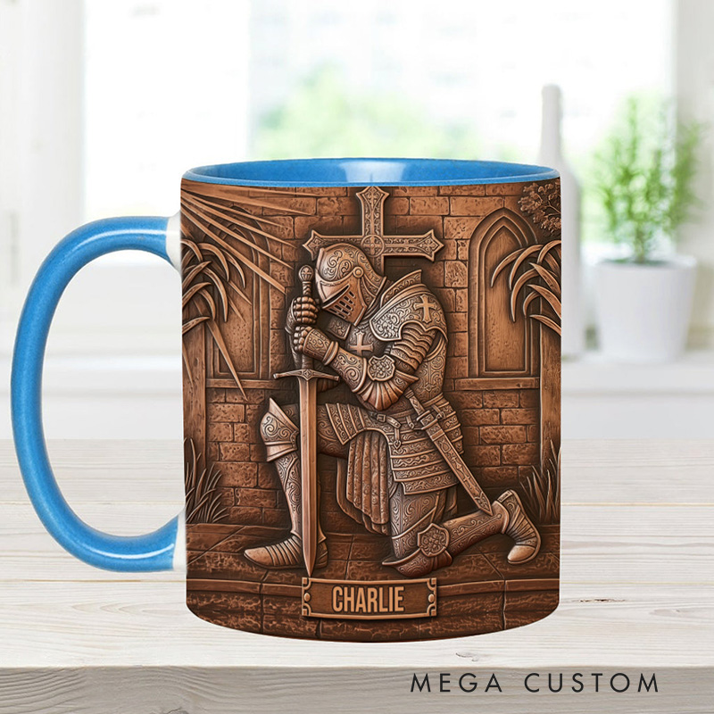 Personalized Knight Of God Ceramic Mug with Custom Name Religious Inspirational Gift Christian Gift for Men