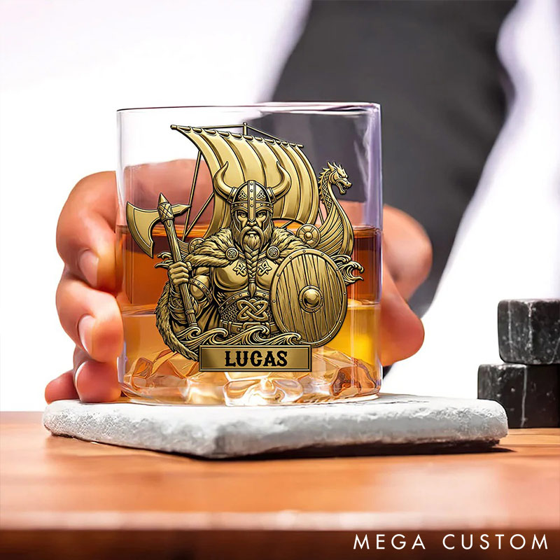 Personalized 3D-Like True Warriors Whiskey Glass Viking Whiskey Glass Valentine‘s Day Gift for Husband Boyfriend Romantics Gift for Him