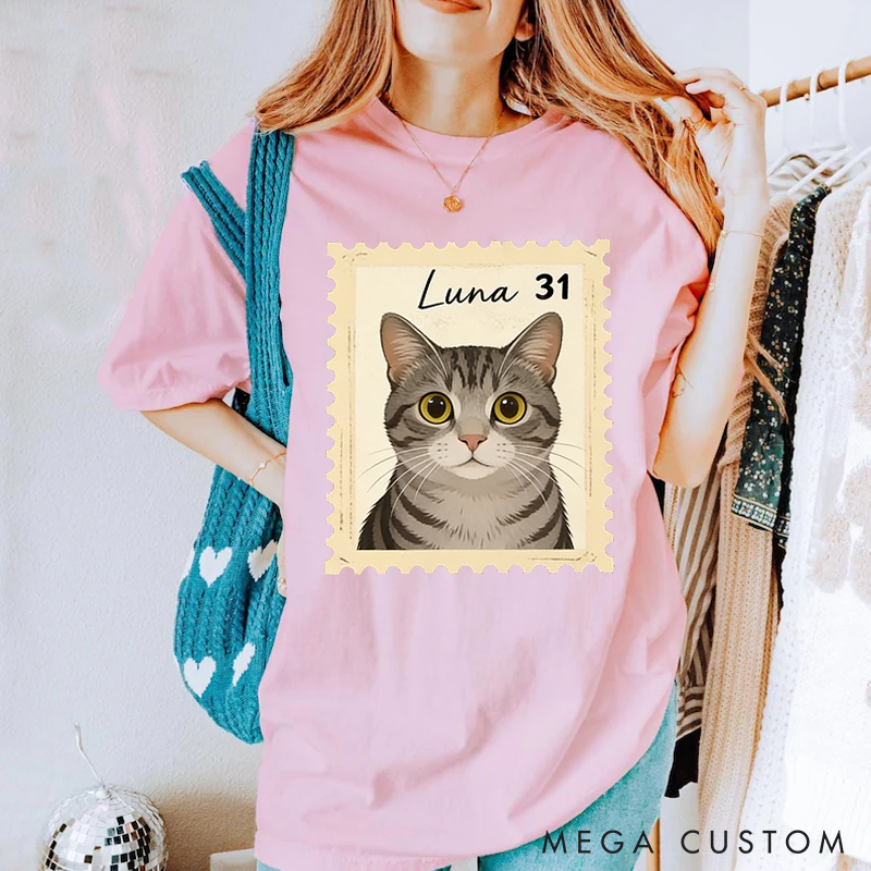 Personalized Pet Lover Custom Pet Portrait Stamp T-Shirt