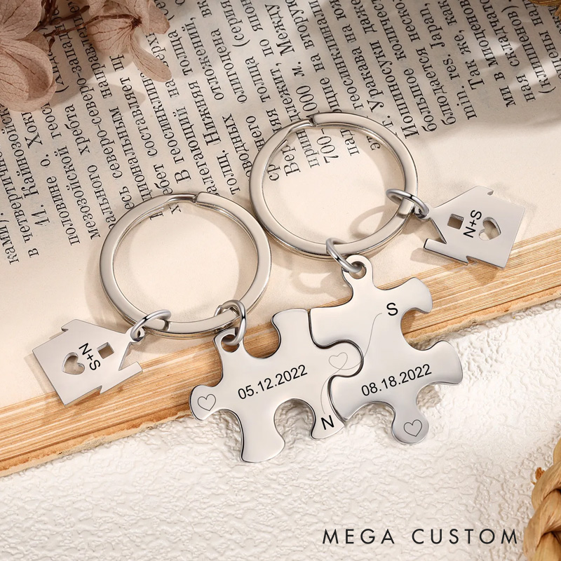 Personalized 2 PCS Couple Keychain Set Keyring Puzzle Keychains Valentine's Day Gift for Him/Her  Anniversary gift for Husband