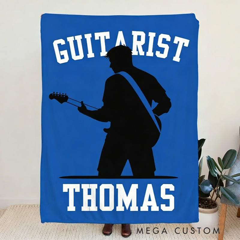 Personalized Silhouette Guitarist Soft Throw Blanket with Name Perfect for Guitar Lovers Music Enthusiasts Birthday Anniversary Performance Gifts