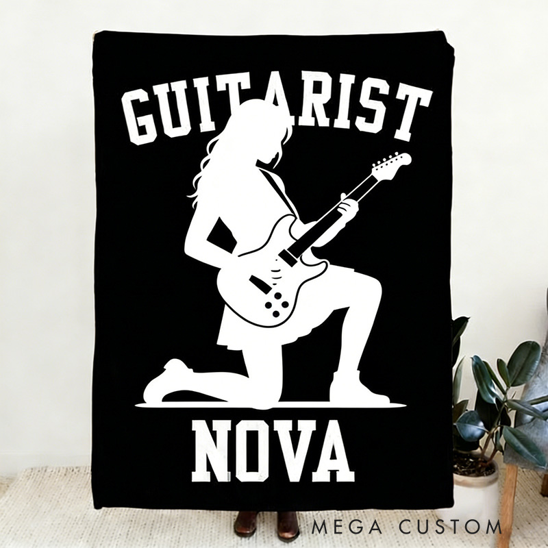 Personalized Silhouette Guitarist Soft Throw Blanket with Name Perfect for Her Guitar Lovers Music Enthusiasts Birthday Anniversary Performance Gifts