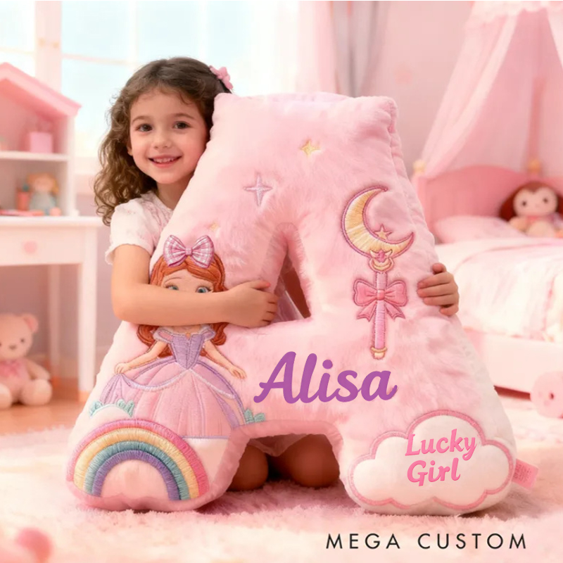 Personalized Lucky Girl with Name Graphic 3D Print Pillow Christmas Gift for Kids 