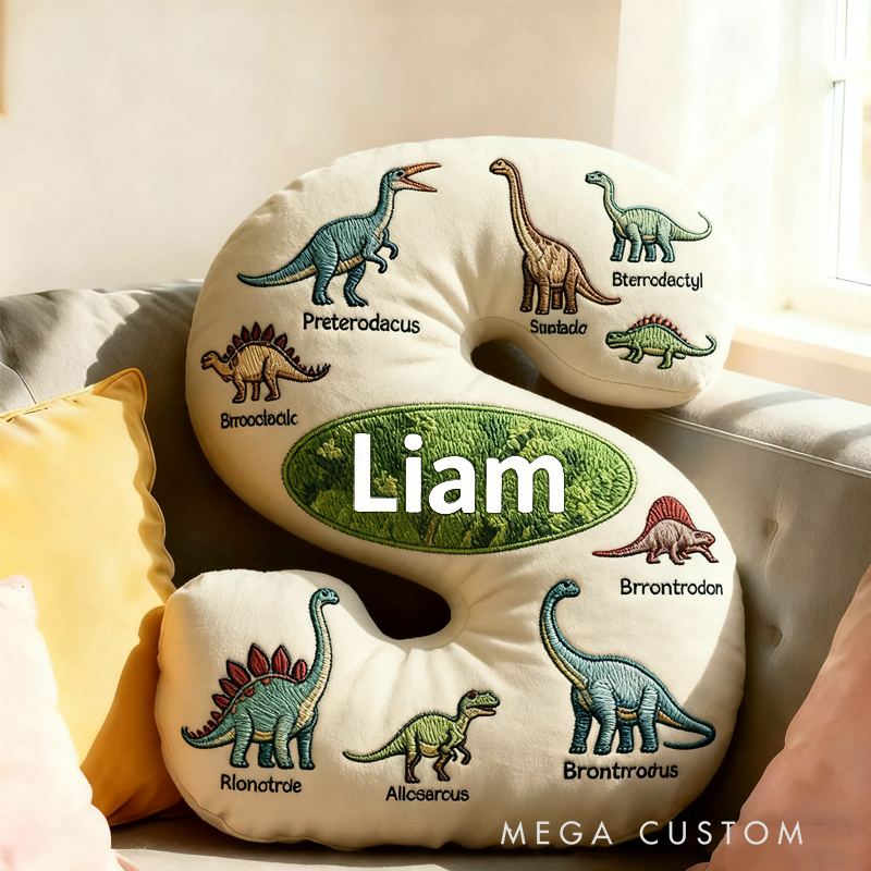 Personalized Dinosaur World Initials with Name Graphic 3D Print Pillow Christmas Gift for Kids Birthday Gifts