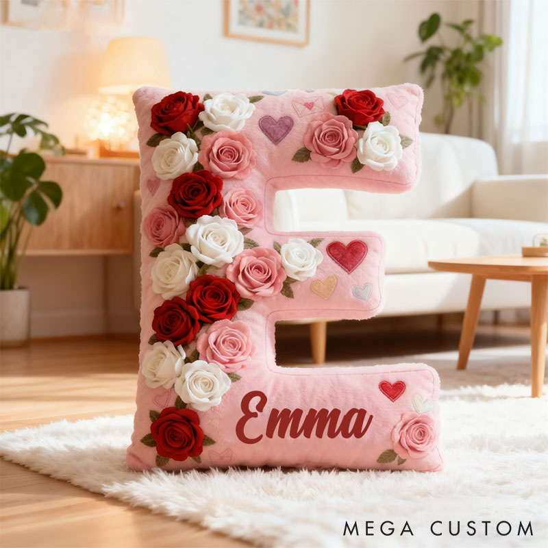 Personalized Girl friend Rose Pink 3D Printed Pillow Custom Name Cushion Valentine's Gift for GirlFriend Christmas Gift for Her