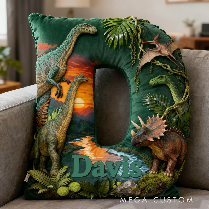 Personalized Dinosaur Forest with Name Graphic 3D Print Pillow Christmas Gift for Kids Birthday Gift