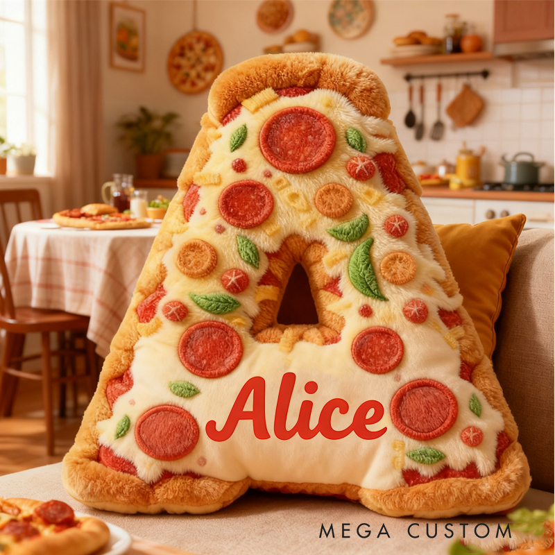 Personalized Delicious Pizza Initial Name Pillow Christmas Gift for Kids 
