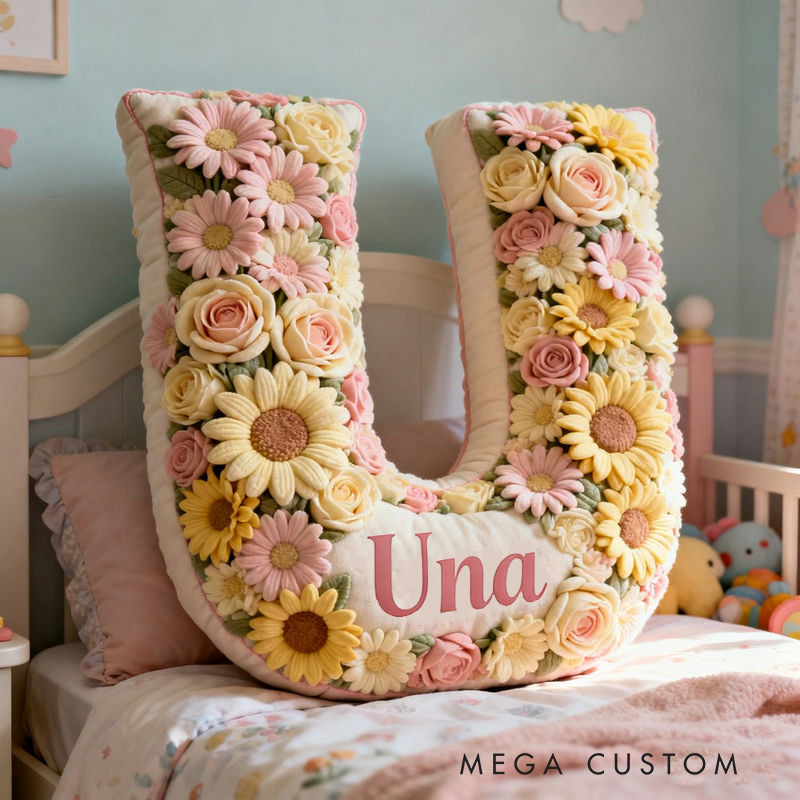 Personalized Floral Letter Name Custom Kids Gift Colorful Flower Garden Soft Romantic Decorative Graphic 3D Print Pillows