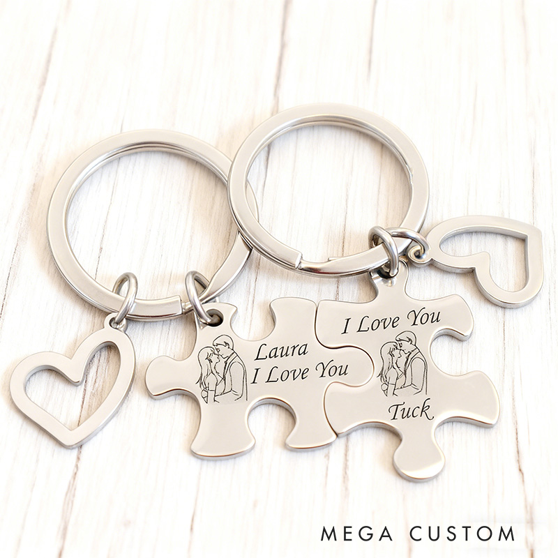 Personalized Couples Keychain 2Pcs Puzzle Couples Valentine's Day Gift for Him/Her Custom key chain set Anniversary Gift For Boyfriend