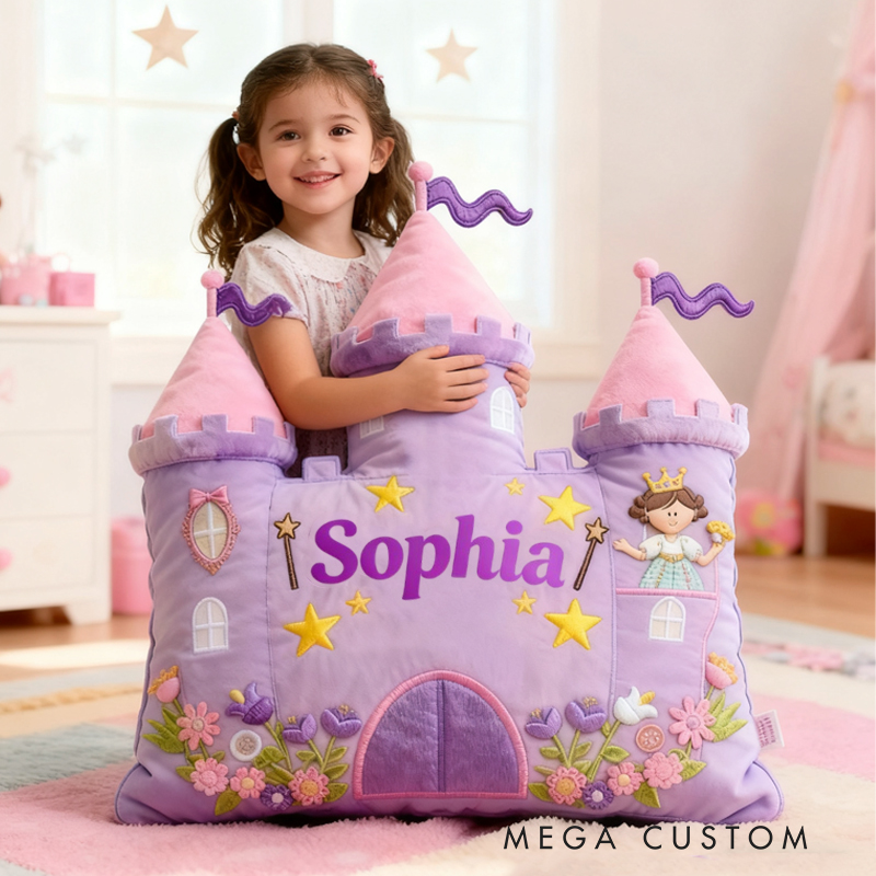 Personalized Cartoon Princess Castle with Name Graphic 3D Print Pillow Christmas Gift for Kids 