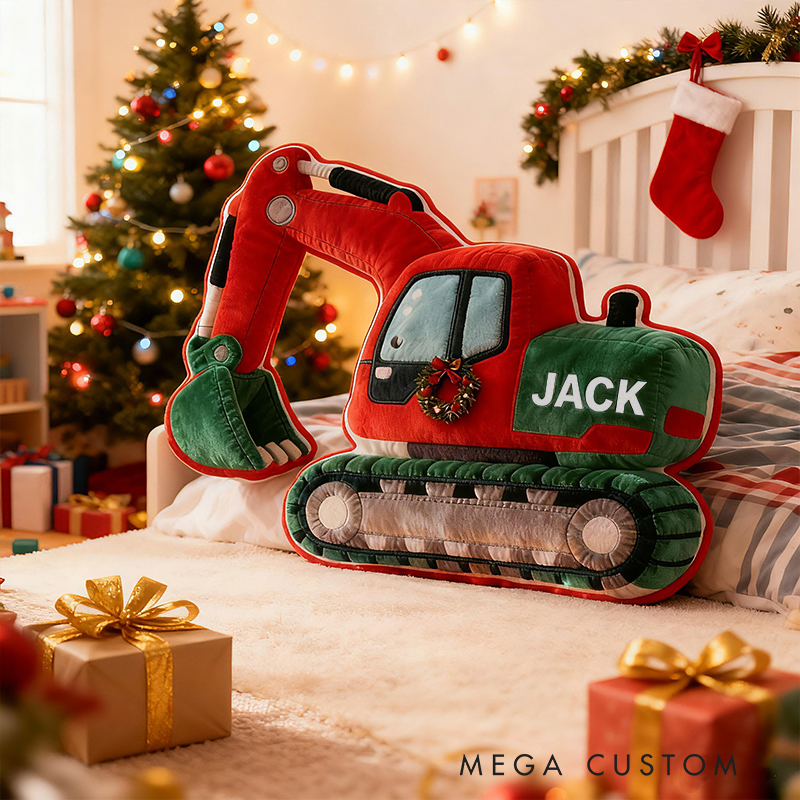 Personalized Excavator Truck Custom Name Soft Decorative Gift Construction Vehicle Style Cozy Bedroom Builder Machine Fun Playtime Boy Room Graphic 3D Print Pillow