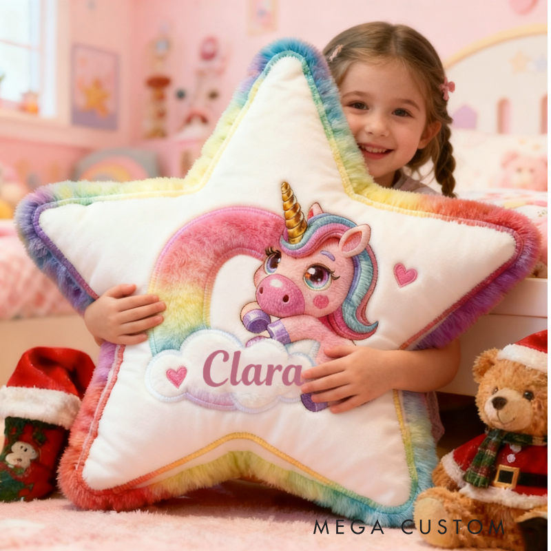 Personalized Cartoon Pink Dream Horse Initials with Name Graphic 3D Print Pillow Christmas Gift for Kids 