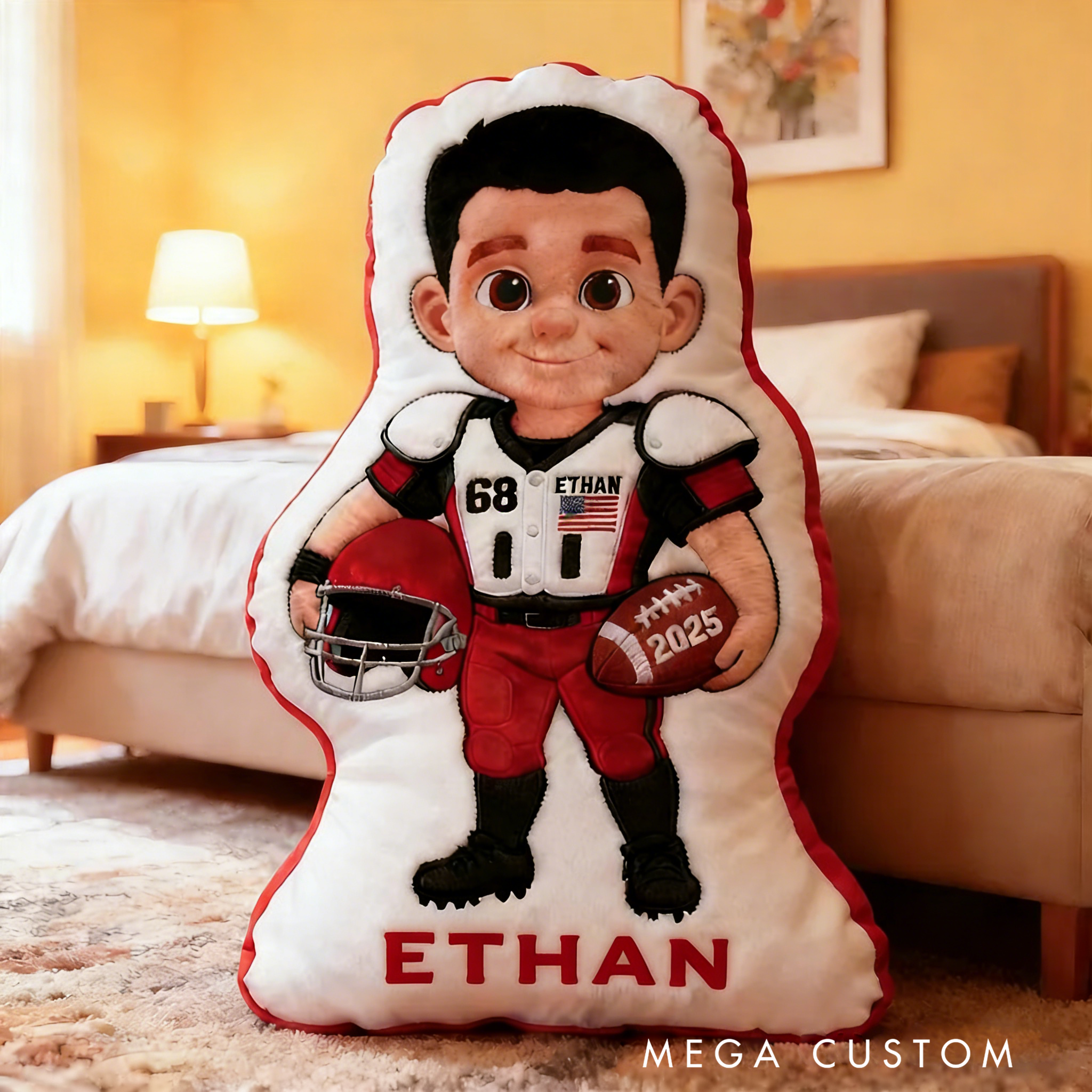 Personalized Football Player Pillow with Custom Name, Number, and Year