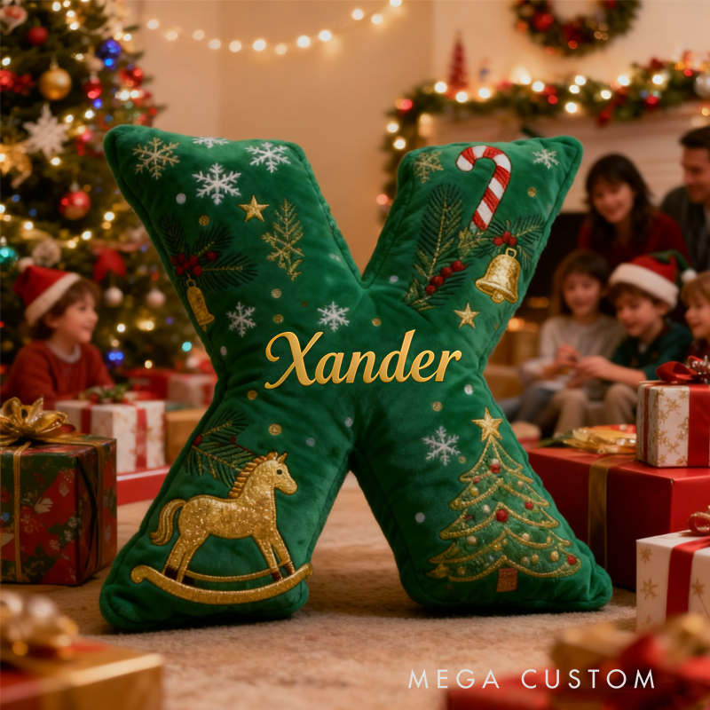 Personalized Christmas Letter with Name Pillow Festive Holiday Decor Graphic 3D Print Cozy Custom Cushion for Living Room Soft Decorative Gift for Kids Family