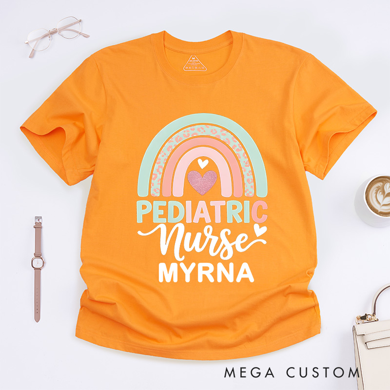 Personalized Nurse T-Shirts Pediatric Nurse Rainbow Fashion Design T-Shirts