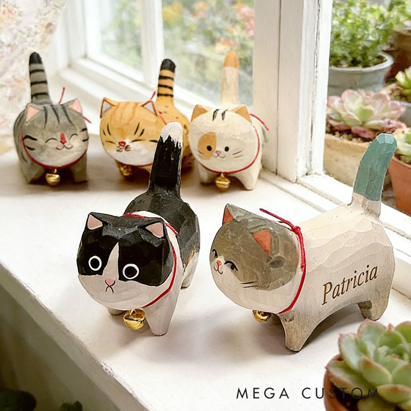 Personalized Handmade Wooden Cat Ornament Wood Cat Figurine Unique Cat Lover Gift