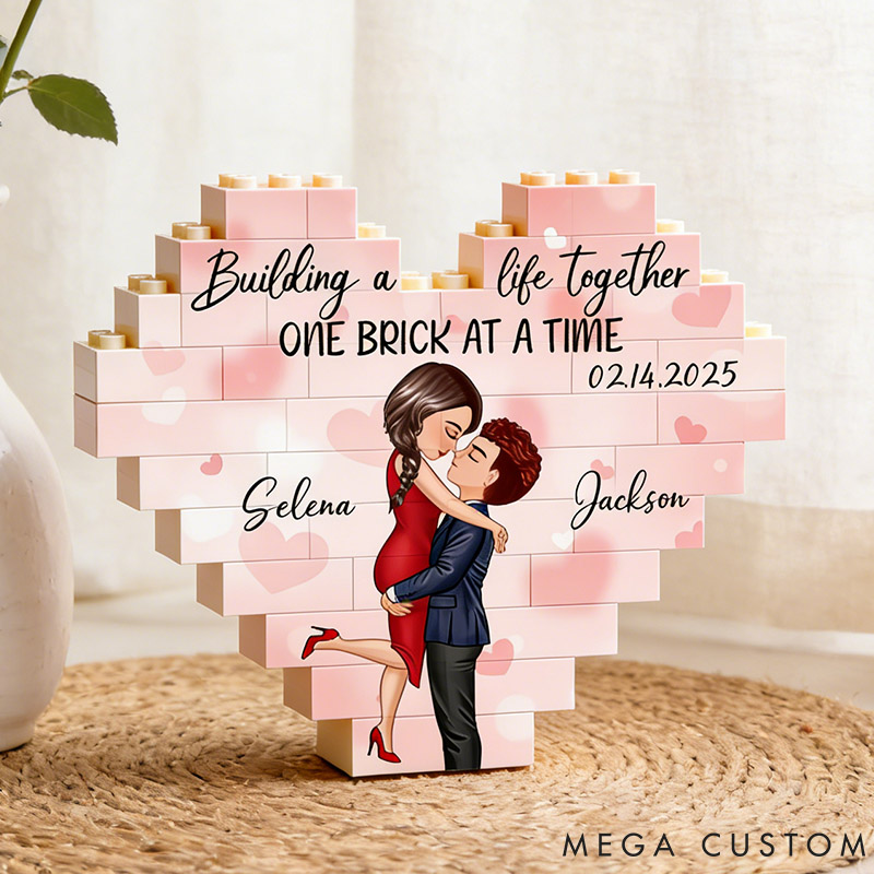 Personalized Couple Heart Building Block Puzzle Building a Life Together One Brick at a Time Blocks Valentine's Day Gift Anniversary Gift For Him Her