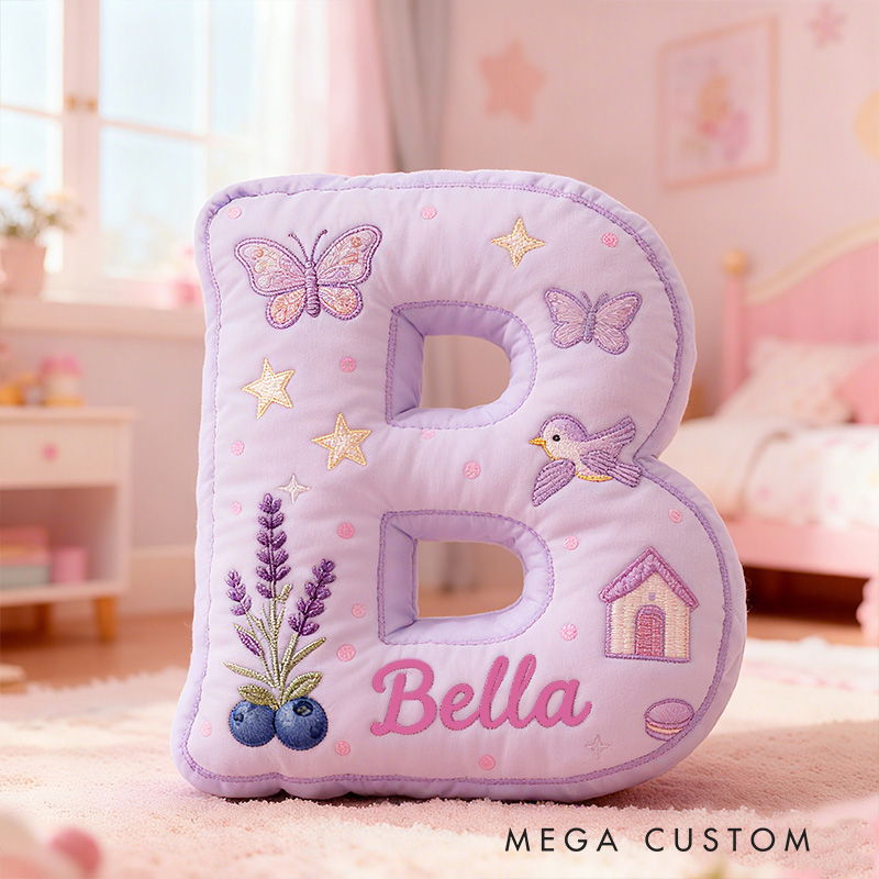 Personalized Purple Butterfly Star Lavender Letter Initial Custom Name Soft Decorative Gift Cozy Girls Room Sweet Alphabet Graphic 3D Print Pillow