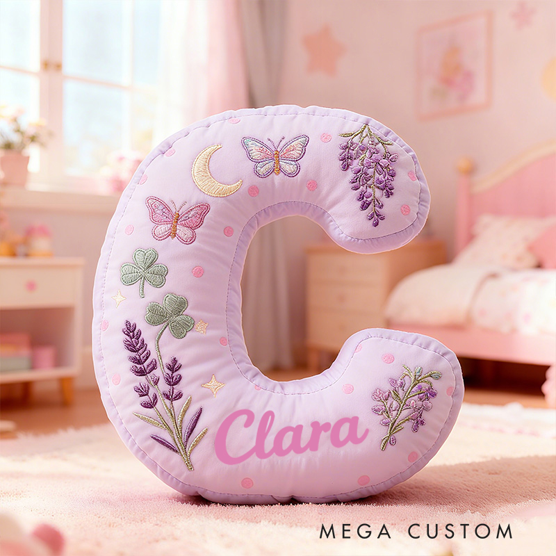 Personalized Purple Butterfly Star Lavender Letter Initial Custom Name Soft Decorative Gift Cozy Girls Room Sweet Alphabet Graphic 3D Print Pillow