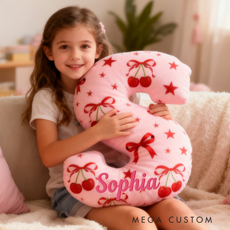 Personalized Cherry Bow Star Custom Name Soft Decorative Gift Sweet Princess Style Cozy Bedroom Dream Pink Lovely Fruit Magic Graphic 3D Print Pillow