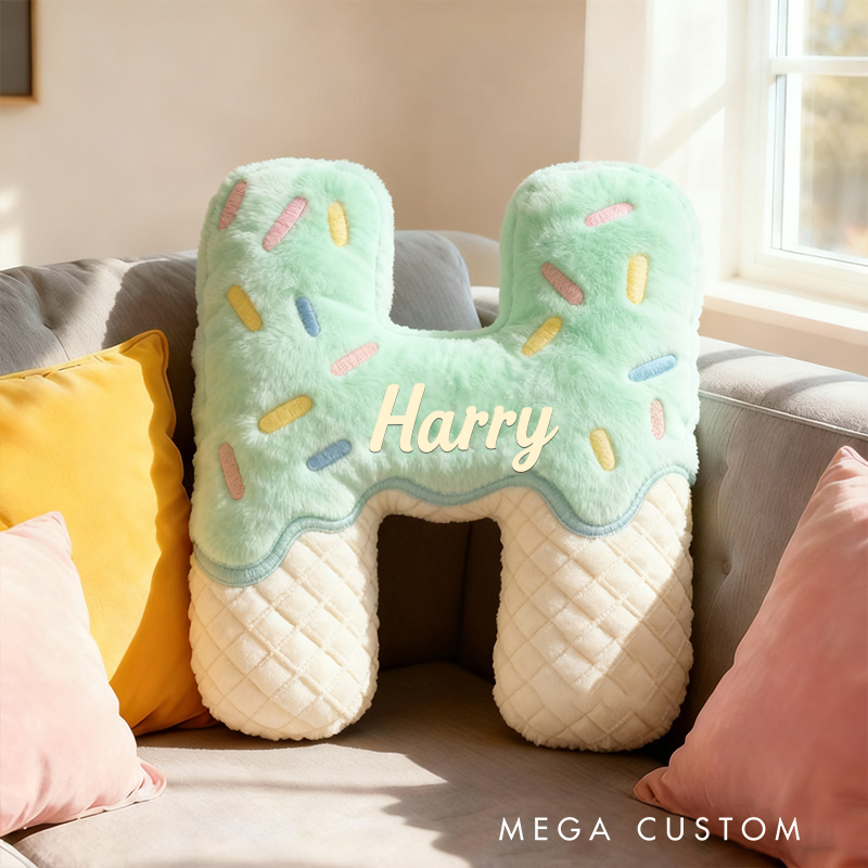 Personalized Ice Cream Letter Name Custom Kids Gift Sweet Dessert Colorful Fun Soft Decorative Graphic 3D Print Pillow