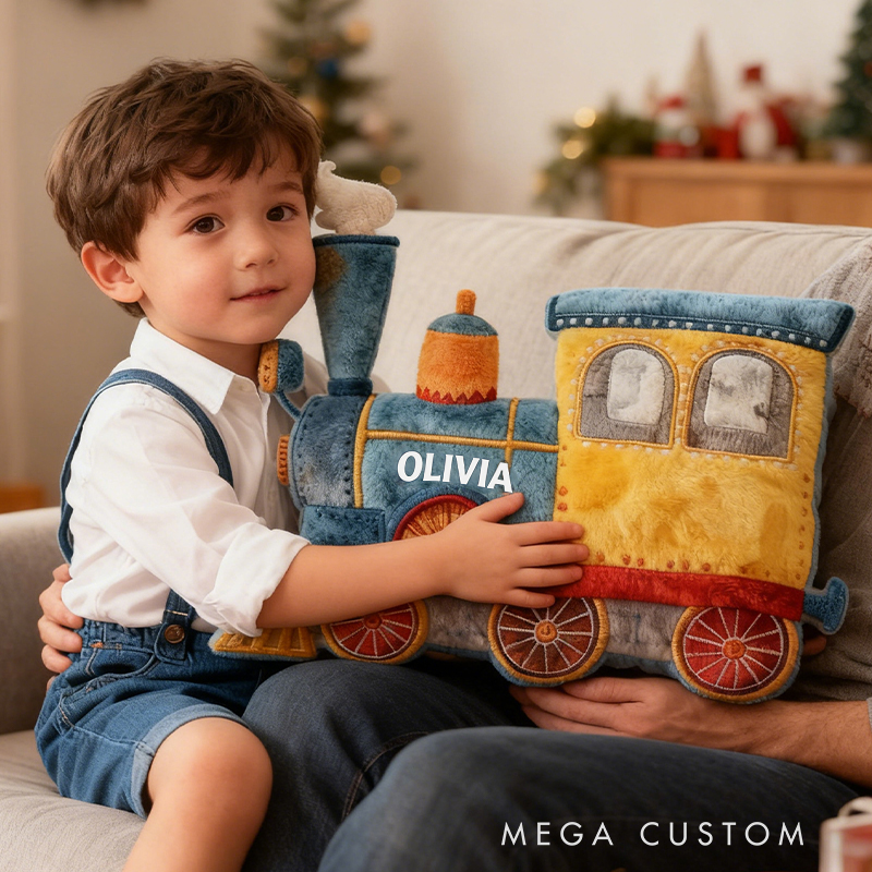 Personalized Train Name Custom Soft Decorative Gift Colorful Railway Adventure Style Fun Playful Cozy Kid Room Magical Journey Steam Engine Rainbow Graphic 3D Print Pillow