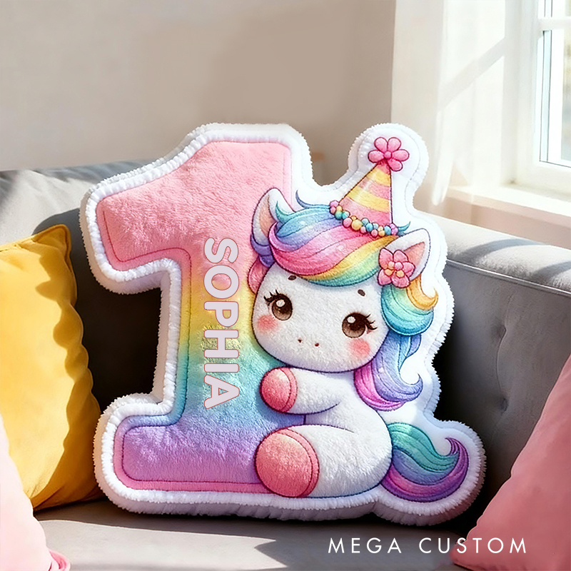Personalized Rainbow Number Custom Name Soft Decorative Gift Cute Baby Birthday Nursery Room Colorful Graphic 3D Print Pillow