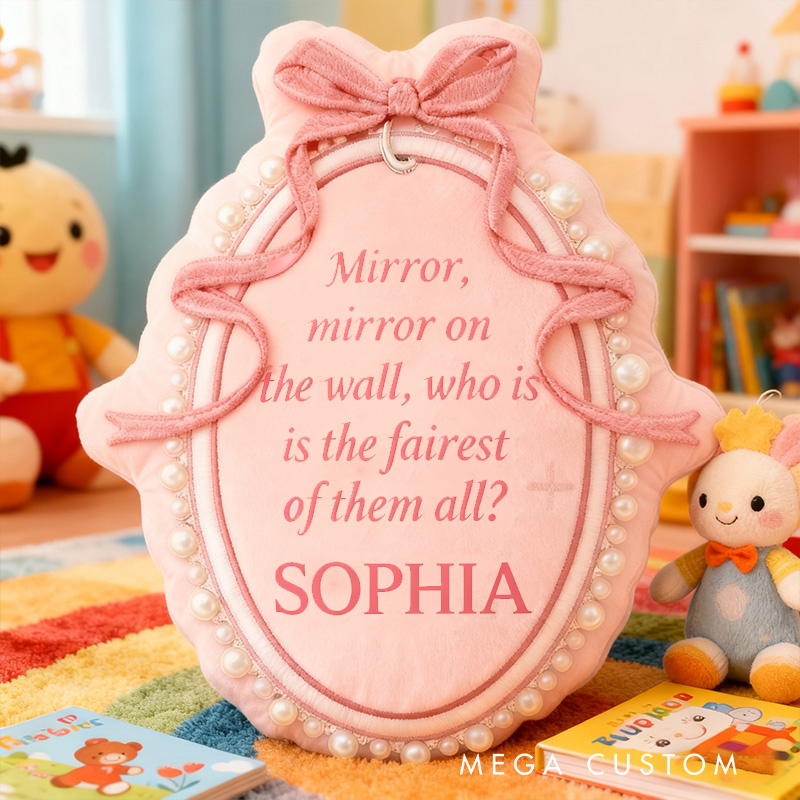 Personalized Princess Mirror Shape Custom Name Soft Decorative Gift Fairytale Princess Style Elegant Nursery Room Charming Quote Graphic 3D Print Pillow