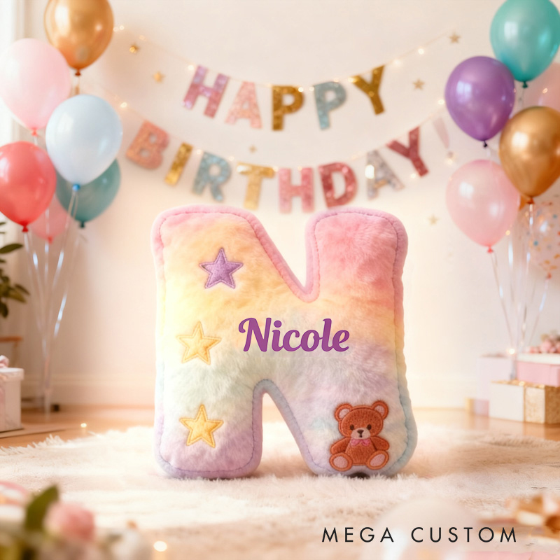 Personalized Rainbow Letter Birthday Gift Cute Name Custom Kids Room Colorful Soft Decorative Graphic 3D Print Pillows