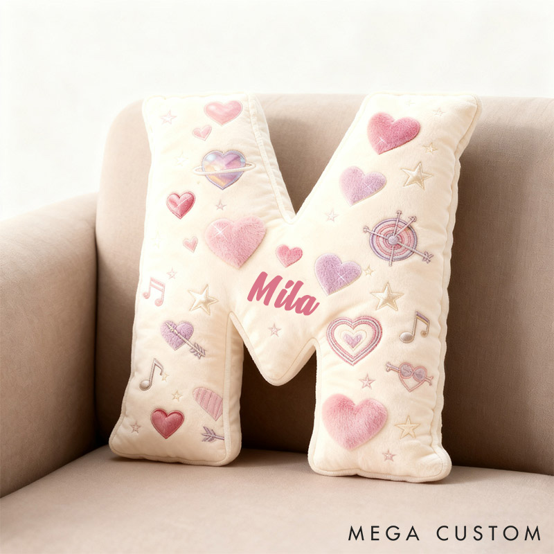 Personalized Girlfriend Love Print Heart Letter Pillow Custom Name Cushion Valentine's Gift for Girl Friend Boyfriend Christmas Gift for Him Her