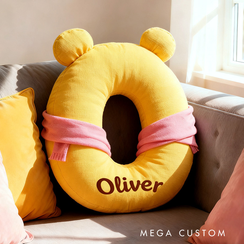 Personalized Bear Letter Name Custom Kids Gift Cute Yellow Soft Cozy Decorative Graphic 3D Print Pillow Gift for Kids Family