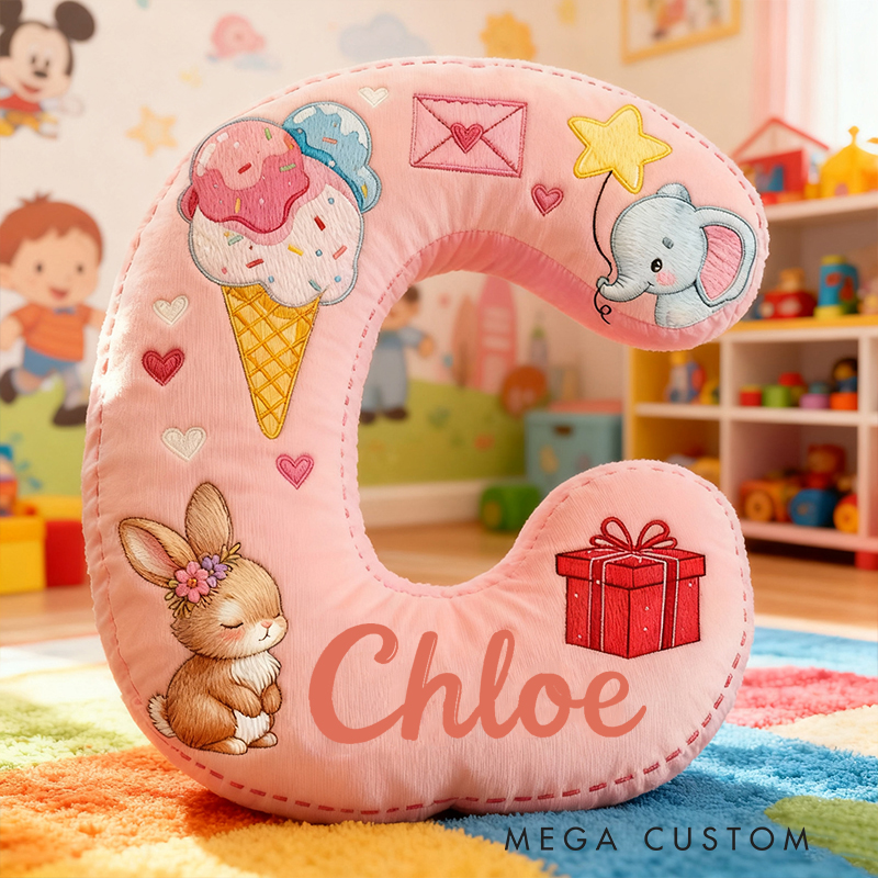 Personalized Ice Cream Elephant Gift Custom Name Soft Decorative Sweet Princess Style Cozy Nursery Room Dream Pink Lovely Magic Graphic 3D Print Pillow