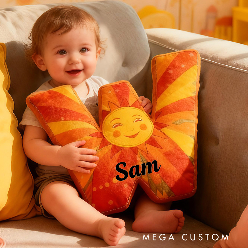 Personalized Sun Letter Custom Name Soft Decorative Gift Bright Sunshine Style Cozy Nursery Warm Smile Cheerful Daylight Cute Happy Energy Graphic 3D Print Pillow
