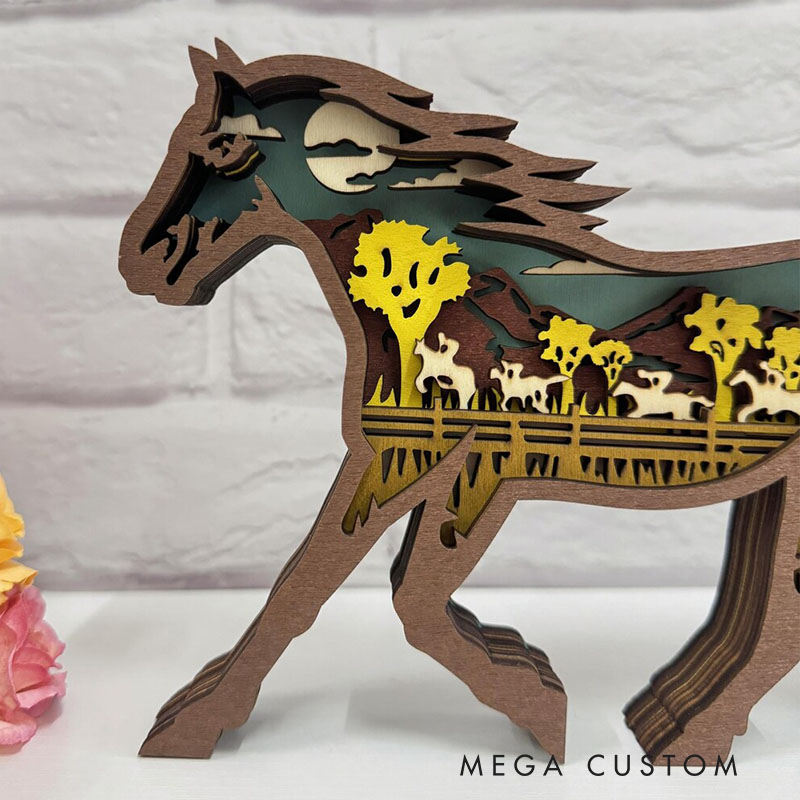 Personalized Handcarved Wooden 3D Horse with LED Lights Birthday Gifts for Kids